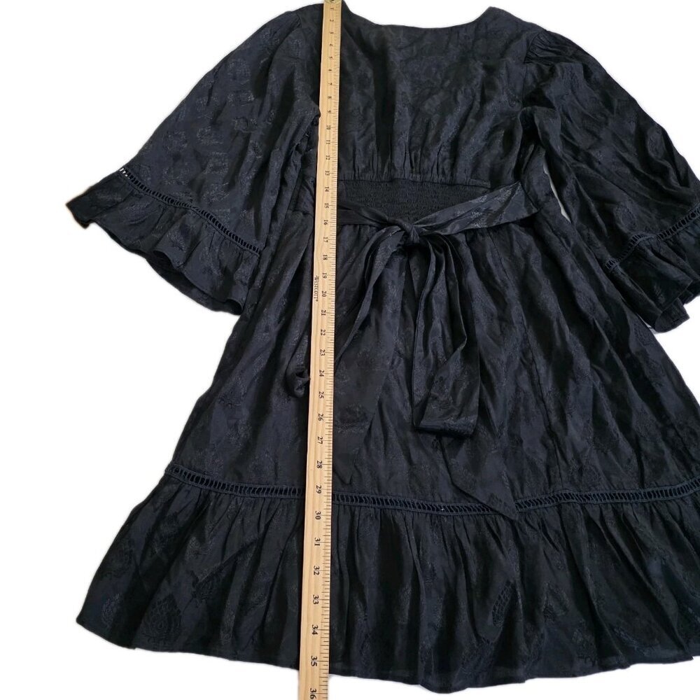 Maeve Christine Dress Women 8 Black Floral Satin Belted Eyelet Lined Whimsigoth - Picture 8 of 16